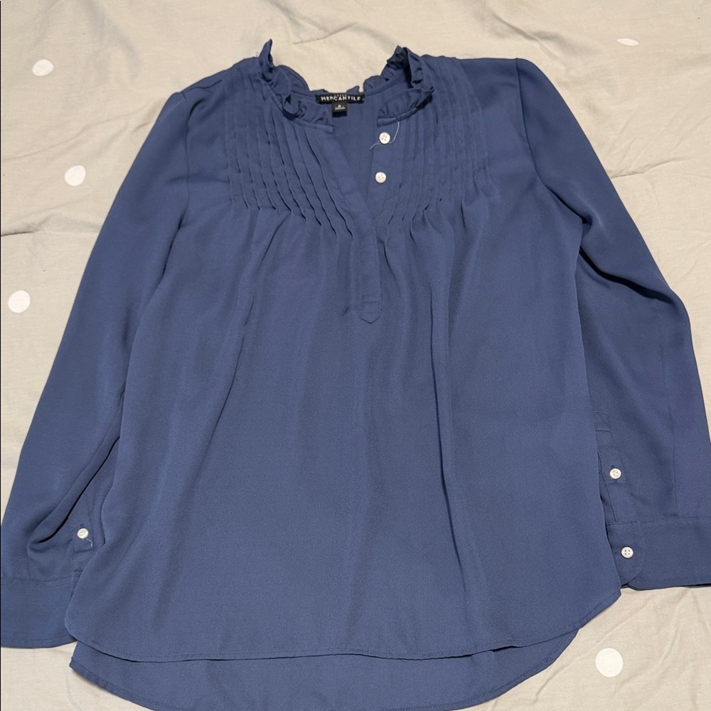 J. Crew Navy Blouse with Ruffle Detail